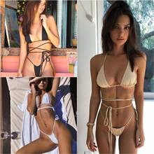 Bikini brasileño con Tanga para Mujer, traje de baño Bandage liso, conjunto de microbikini, ropa de playa Sexy para verano, 2021 2024 - compra barato