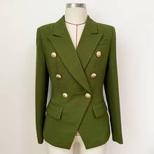 Alta qualidade nova 2021 designer de moda jaqueta feminina clássico leão botões duplo breasted fino ajuste texturizado blazer exército verde 2024 - compre barato