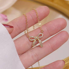Cute 14K Gold Bowknot Pendant Long Chain Necklace with Bling Zircon Stone for Women Fahsion Jewelry 2021 Trend New 2024 - buy cheap