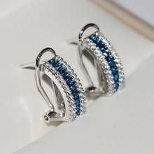 Exquisite aaa Blue Cubic Zircon Hoop Earrings for Women Wedding Jewelry   CZ Stone Female Engagement Earrings 2024 - buy cheap