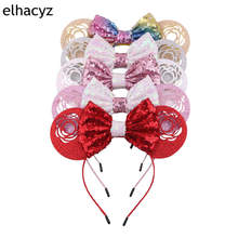 10pcs/lot Wholesale 5'' Glitter Sequins Bow 3.3'' Shiny Hollow Rose Mouse Ears Hairband Headband Girls Women Hair Accessories 2024 - buy cheap