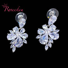 Pendientes de gota de agua de lujo para mujer, aretes florales de piedra de circonita, regalos de joyería de boda, RE4070 2024 - compra barato