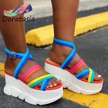 DORATASIA Big Size 43 Women Mixed Color Rainbow Buckle Open Toe Platform Shoes Wedges Casual Comfy Sandals Women Sandals 2024 - buy cheap