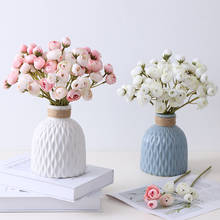 1 ramo Artificial de peonía rosa de té de Flores con hierba de seda falso Flores boda flor DIY casa jardín decoración plantas 2024 - compra barato