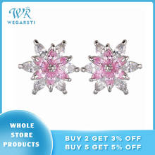 WEGARSTI  New Full Paved Lovely Oriental Cherry  Stud Earrings For Women Genuine 925 Sterling Silver Pink CZ Fine Brincos 2024 - buy cheap