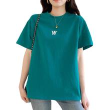 Women New Arrival Short Sleeve T Shirt Summer Loose Embroidered W Harajuku Cotton Crew Neck Green Tees Tops 2024 - buy cheap