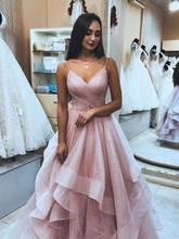 Custom Made Pink Long Prom Dresses Plus Size For Women Shinning Ruffles Sexy Evening Dress Party Elegant Robe De Soiree 2024 - buy cheap