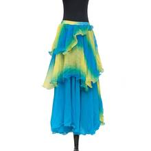 Saia colorblock de dança do ventre, roupas de dança do ventre com babados, 3 camadas, saia colorida para dança do ventre -- 6050 2024 - compre barato