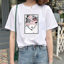 Pink Flower Girl colored t-shirt art Fashion 100% Cotton kawaii funny tumblr women harajuku unisex grunge graphic tee top tshirt 2024 - buy cheap