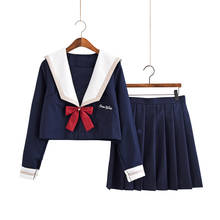 Traje de marinero japonés de manga larga, uniforme escolar azul marino para mujer, Cosplay de Anime azul oscuro Jk, uniformes con Falda plisada para niña 2024 - compra barato
