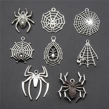 Pingente de aranha 10 peças, acessórios de joias antigos de cor de prata aranha de aranha, acessórios de joias de aranha 2024 - compre barato