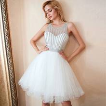 Knee Length Homecoming Dress 2021 A-Line O-Neck Sleeveless Tulle White Short Party Prom Gown With Zipper Back Contrast Color 2024 - buy cheap