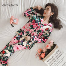 Jjulho's conjunto pijama feminino cetim manga longa 2 peças manga longa estampa floral pijamas outono inverno 2024 - compre barato