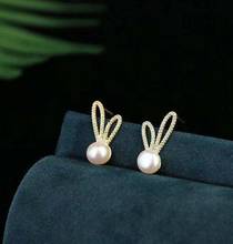 Rabbit ears New jewelry 100% Natural freshwater Pearl crystal Earring for women with 925 sterling Silver Stud 2024 - buy cheap