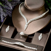 HIBRIDE-Conjunto de collar y pendientes de Zirconia para mujer, conjunto de joyas geométricas de Nigeria, regalos de fiesta, N-1857, 4 Uds. 2024 - compra barato