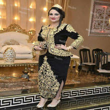 Karakou-vestido de noche de Argelia, prenda árabe de manga larga y cuello redondo, color negro y dorado, caftán morrocano dividido, Formal, para fiesta, 2021 2024 - compra barato