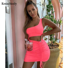 Kesiachiccly Drawstring Ruched Sexy Cut-Out Women's Mini Dresses Party Club Fashion Backless Tie Dress Bodycon Solid Clothes 2024 - buy cheap