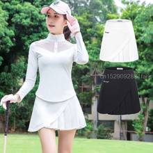 Traje de Golf de manga larga para mujer, ropa de Golf transpirable ajustada, minifalda plisada de tenis, Camiseta de encaje Sexy, ropa deportiva 2024 - compra barato