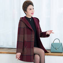 Mulheres com capuz casaco de lã 2020 nova feminino outono inverno lã jaqueta mãe mais veludo casacos de inverno meia-idade casaco de lã 5xl 2024 - compre barato