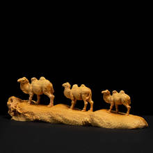 Estatua de Animal Camel tallada de madera maciza, decoración para el hogar, artesanía de seda para carretera, Boxwood para habitación, fortuna, riqueza 2024 - compra barato