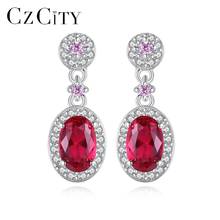 CZCITY Red Gem Drop Earrings for Women Wedding Ruby 925 Sterling Silver Fine Jewellery Engagement Christmas Gift Ohrringe SE620 2024 - buy cheap