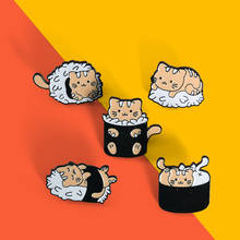 Custom Cute Cat  Enamel Pins Animals Japanese Sushi Rice Ball Foods Brooch Lapel Badge Bag Cartoon Jewelry Gift For Kid Friend 2024 - buy cheap