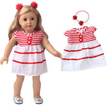 18 Polegada american doll meninas saia vestido vermelho simples + brilhante faixa de cabelo do bebê recém-nascido brinquedos acessórios caber 40-43 cm menino bonecas c588 2024 - compre barato