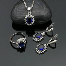 Conjunto de pendientes de fiesta para mujer, joyería de zafiro, colgante, anillo, collar, joyería de plata de ley 925 2024 - compra barato