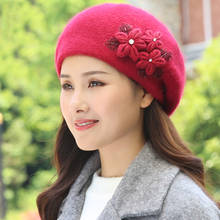 Beret Women Hat Winter Knit Beanie Angora Autumn Warm Flower Double Layers Skiing Thermal Outdoor Accessory For Lady 2024 - buy cheap