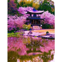 Romantic cherry tree park pavilion 5D diy diamond painting Full Square Round Drill mosaic embroidery sale home decor AA2733 2024 - buy cheap