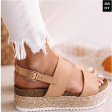 Sandalias de gladiador con correa de hebilla para mujer, zapatos de plataforma de cáñamo, informales, talla grande, sdf4 2024 - compra barato