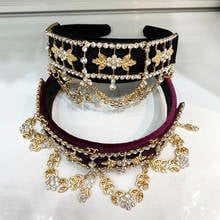 Baroque Fashion Rhinestone Hairband WomenVelvet hairband,Geometric Tassels Exaggerated Graduation Catwalk Baroque Hair Hoop 2024 - buy cheap