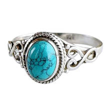 Бохо кольца с синим камнем для женщин и мужчин свадебные богемные ювелирные изделия Кольцо Античное серебряное цветное кольцо Bague Femme Masculino 2024 - купить недорого