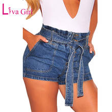 LIVA GIRL Summer Blue Denim Shorts High Waist Jeans Shorts with Pockets Sash Belt Plus Size Woman Bottoms Casual Hot Short Denim 2024 - buy cheap