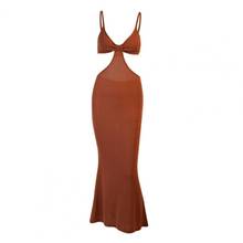 New Fashion Women Dress Cutout Spaghetti Straps Backless Ankle-Length Dress Solid Color Cotton Bodycon Maxi Dress for Banquet 2024 - buy cheap