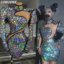 Glitter Colorful Laser Sequins Package Hips Mini Dress Women Sexy Hollow Stage Costume Singer Dancer Nightclub Performance Wear 2024 - buy cheap