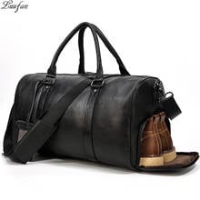 Luuventoinha de couro genuíno, mala de viagem para homens unissex, duffel com compartimento para sapatos, bolsa de mão de couro macio preta 2024 - compre barato