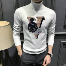 Luxury Hot Diamond Letter Design Men's Turtleneck Sweater Winter Warm Original Knitted Fashion Tops Cashmere 2024 - buy cheap