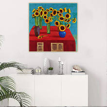 Pintura al óleo de Citon David Hockney, lienzo de girasoles, obra de arte, póster, imagen, Fondo de pared, decoración del hogar, sala de estar 2024 - compra barato