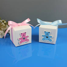 Cajas de dulces de boda para Baby Shower, cintas cosidas, creativas, oso encantador, rosa y azul 2024 - compra barato