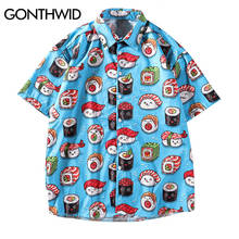 GONTHWID Cute Sushi Print Hawaiian Beach Shirts Mens Aloha Tropical Hawaii Shirt Summer Short Sleeve Button Down Shirts Tops 2024 - buy cheap