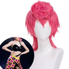 Peruca para cosplay de jojo bizarre adventure, peruca curta rosa de fibra sintética para cosplay 2024 - compre barato