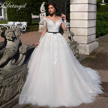 Detmgel Simple Scoop Neck High quality A-Line Wedding Dresses New Attractive  Appliques Lace Court Train Princess Wedding Gown 2024 - buy cheap