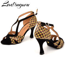 Ladingwu-zapatos de baile de salón con estampado de África para mujer, calzado de baile latino de cuero, zapatos de Salsa profesionales, sandalias de baile de 9cm 2024 - compra barato