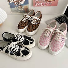 Leopard Print Women Vulcanized Shoes Casual Sneakers Skateboard Canvas Shoes Comfort Loafers Ladies Flats Tenis Feminino 2024 - buy cheap