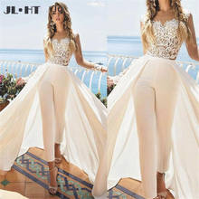 2021 White Jumpsuit Evening Dress A Line Lace Top Floor Length Elegant Plus Size Evening Prom Party Gowns 2024 - buy cheap