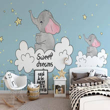 Milofi papel de parede 3d personalizado, mural de desenhos animados fantasia com nuvem branca estrelas elefante sala de infância decoração de parede 2024 - compre barato
