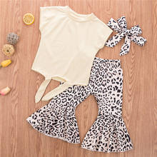 Toddler Newborn Baby Girls free shipping Clothes Bandage solid pullover Tops Leopard print Pants bow Headband 2pc lovely Outfits 2024 - buy cheap