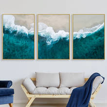 Pintura en lienzo de playa de Onda Verde sin marco, decoración de habitación, arte de pared estético, póster e impresiones para sala de estar y hogar 2024 - compra barato