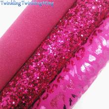 Tecido de couro falso com glitter rosa xm374, leopardo, camurça, couro sintético, folhas para laço a4 8 "x 11" twinkling 2024 - compre barato
